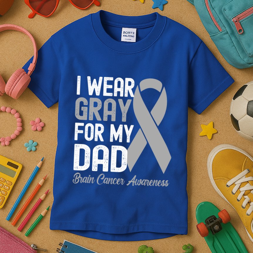 I Wear Gray For My Dad Brain Cancer Awareness Gift Kids T-Shirt