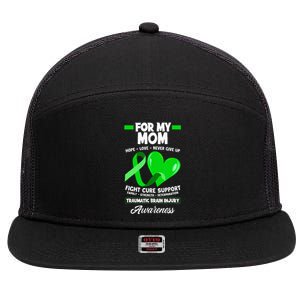 I Wear Green For My Mom Mother TBI Brain Injury Awareness 7 Panel Mesh Trucker Snapback Hat