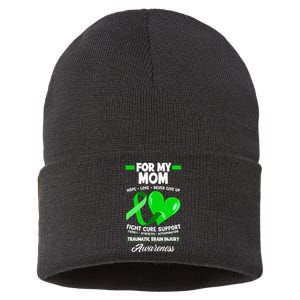 I Wear Green For My Mom Mother TBI Brain Injury Awareness Sustainable Knit Beanie