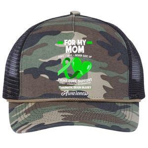 I Wear Green For My Mom Mother TBI Brain Injury Awareness Retro Rope Trucker Hat Cap