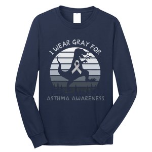 I Wear Gray For Asthma Awareness Trex Retro Sunset Long Sleeve Shirt