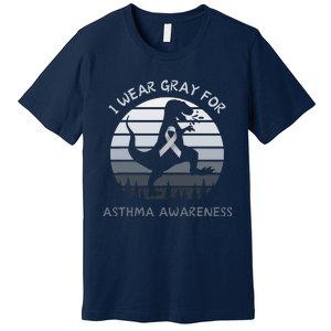 I Wear Gray For Asthma Awareness Trex Retro Sunset Premium T-Shirt