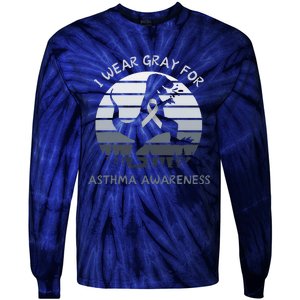 I Wear Gray For Asthma Awareness Trex Retro Sunset Tie-Dye Long Sleeve Shirt