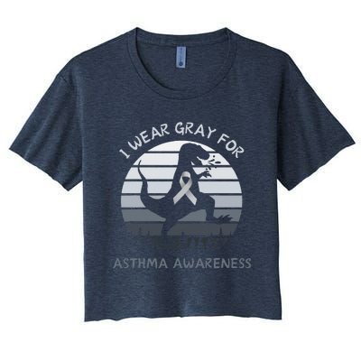 I Wear Gray For Asthma Awareness Trex Retro Sunset Women's Crop Top Tee