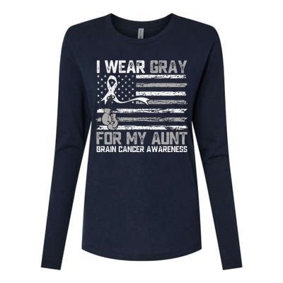 I Wear Gray For My Aunt Brain Cancer Awareness Month Womens Cotton Relaxed Long Sleeve T-Shirt