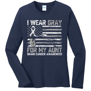 I Wear Gray For My Aunt Brain Cancer Awareness Month Ladies Long Sleeve Shirt