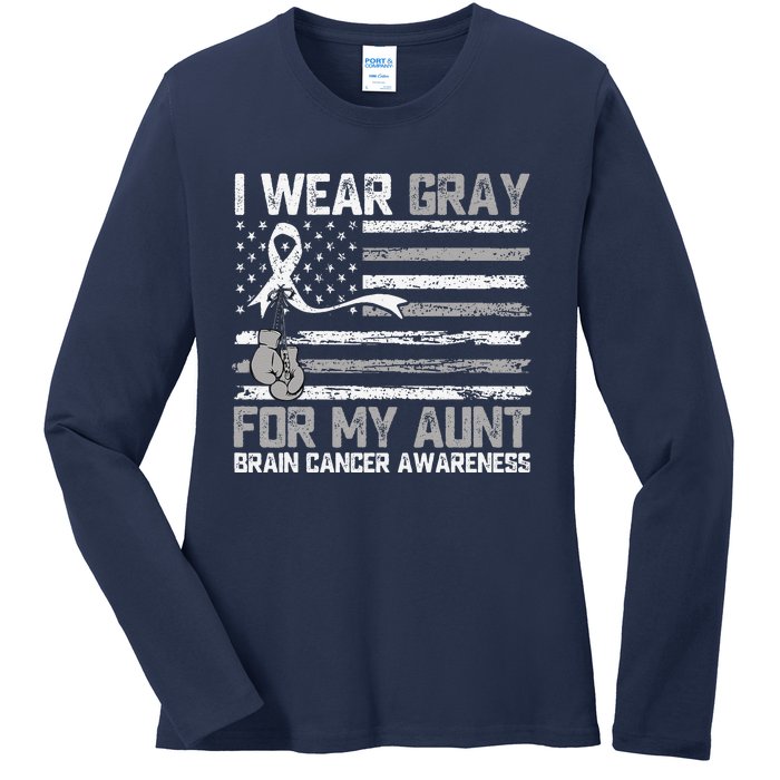 I Wear Gray For My Aunt Brain Cancer Awareness Month Ladies Long Sleeve Shirt