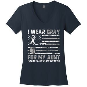 I Wear Gray For My Aunt Brain Cancer Awareness Month Women's V-Neck T-Shirt