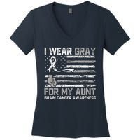 I Wear Gray For My Aunt Brain Cancer Awareness Month Women's V-Neck T-Shirt