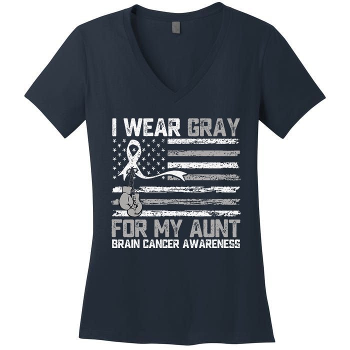 I Wear Gray For My Aunt Brain Cancer Awareness Month Women's V-Neck T-Shirt