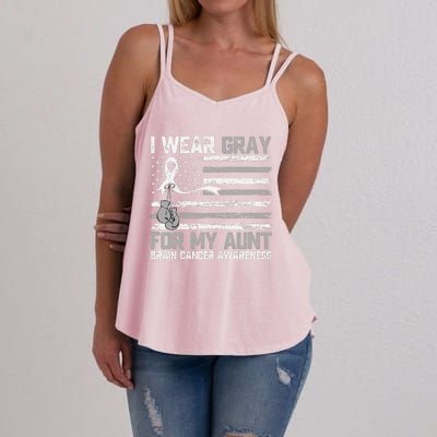 I Wear Gray For My Aunt Brain Cancer Awareness Month Women's Strappy Tank