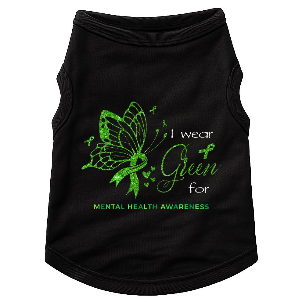I Wear Green For Mental Health Awareness Butterfly Ribbon Doggie Tank