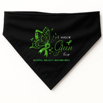 I Wear Green For Mental Health Awareness Butterfly Ribbon USA-Made Doggie Bandana