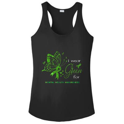 I Wear Green For Mental Health Awareness Butterfly Ribbon Ladies PosiCharge Competitor Racerback Tank