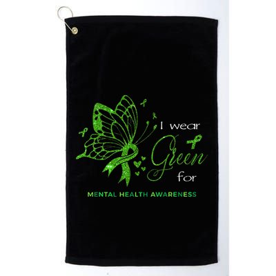 I Wear Green For Mental Health Awareness Butterfly Ribbon Golf Towel