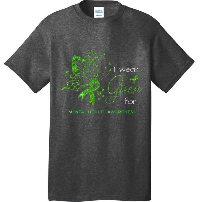 I Wear Green For Mental Health Awareness Butterfly Ribbon T-Shirt