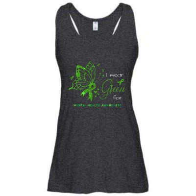 I Wear Green For Mental Health Awareness Butterfly Ribbon Ladies Essential Flowy Tank