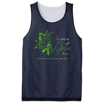 I Wear Green For Mental Health Awareness Butterfly Ribbon Mesh Reversible Basketball Jersey Tank