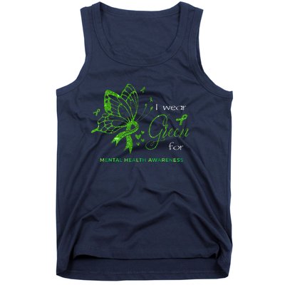 I Wear Green For Mental Health Awareness Butterfly Ribbon Tank Top