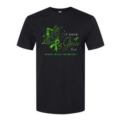 I Wear Green For Mental Health Awareness Butterfly Ribbon Softstyle CVC T-Shirt