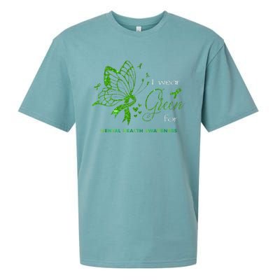 I Wear Green For Mental Health Awareness Butterfly Ribbon Sueded Cloud Jersey T-Shirt