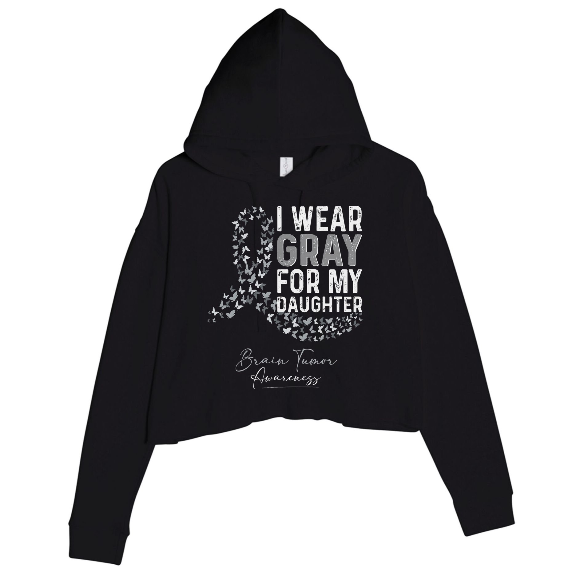 I Wear Gray For My Daughter Brain Tumor Awareness Month Crop Fleece Hoodie