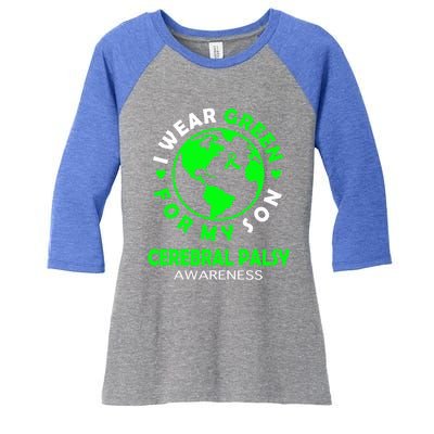 I Wear Green For My Son Cerebral Palsy Awareness Gift Women's Tri-Blend 3/4-Sleeve Raglan Shirt