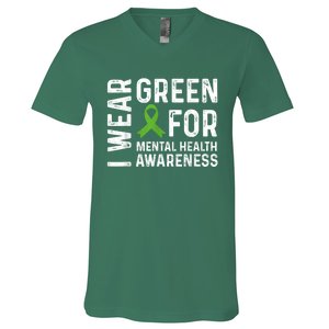 I Wear Green For Mental Health Awareness Month V-Neck T-Shirt