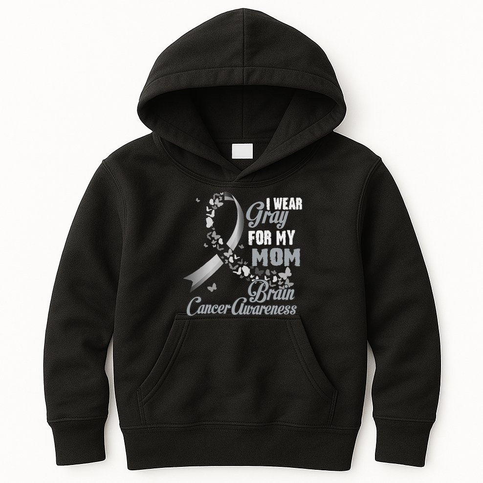 I Wear Grey For My Mom Brain Cancer Awareness Kids Hoodie