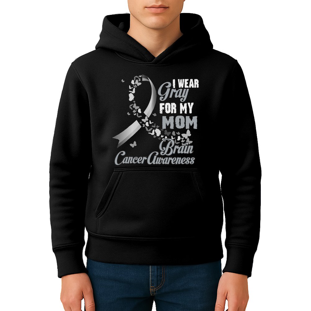 I Wear Grey For My Mom Brain Cancer Awareness Kids Hoodie