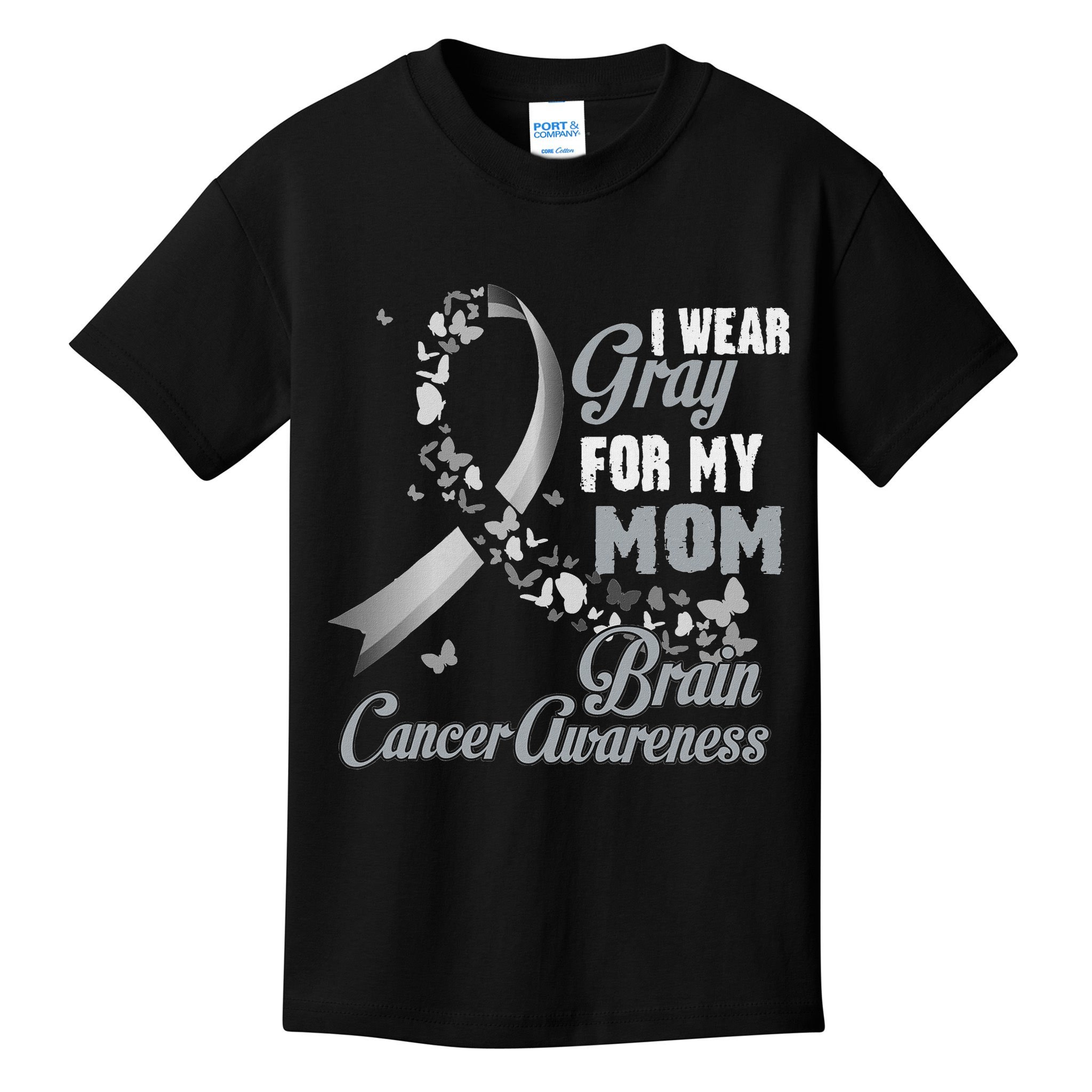I Wear Grey For My Mom Brain Cancer Awareness Kids T-Shirt