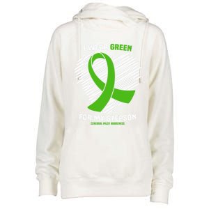 I Wear Green For My Stepson Cerebral Palsy Awareness Cool Gift Womens Funnel Neck Pullover Hood