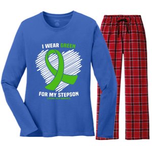 I Wear Green For My Stepson Cerebral Palsy Awareness Cool Gift Women's Long Sleeve Flannel Pajama Set 