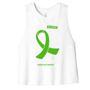 I Wear Green For My Stepson Cerebral Palsy Awareness Cool Gift Women's Racerback Cropped Tank