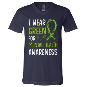 I Wear Green For Mental Health Awareness Month V-Neck T-Shirt