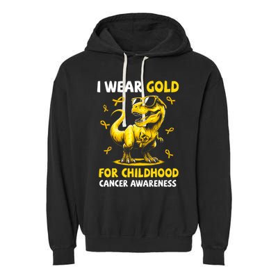 I Wear Gold For Childhood Cancer Awareness Dinosaur Garment-Dyed Fleece Hoodie