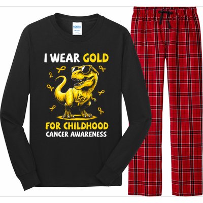 I Wear Gold For Childhood Cancer Awareness Dinosaur Long Sleeve Pajama Set