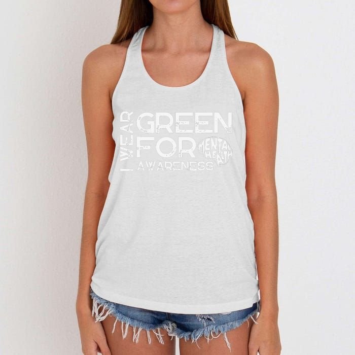 I Wear Green For Mental Health Awareness Month Women's Knotted Racerback Tank