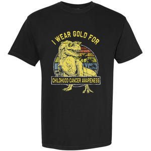 I Wear Gold For Childhood Cancer Awareness Dinosaur Garment-Dyed Heavyweight T-Shirt