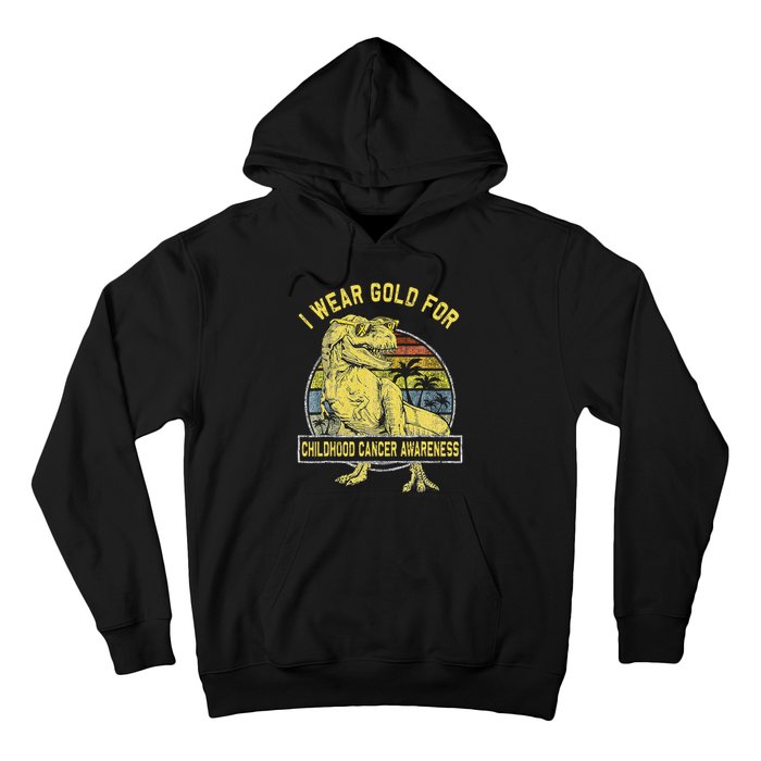 I Wear Gold For Childhood Cancer Awareness Dinosaur Hoodie