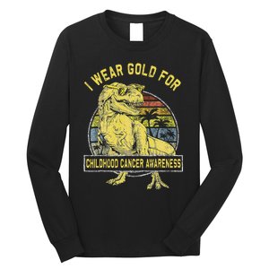 I Wear Gold For Childhood Cancer Awareness Dinosaur Long Sleeve Shirt