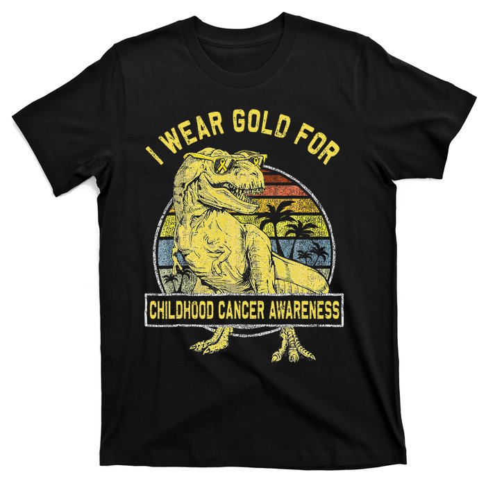 I Wear Gold For Childhood Cancer Awareness Dinosaur T-Shirt