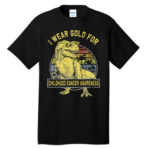 I Wear Gold For Childhood Cancer Awareness Dinosaur Tall T-Shirt