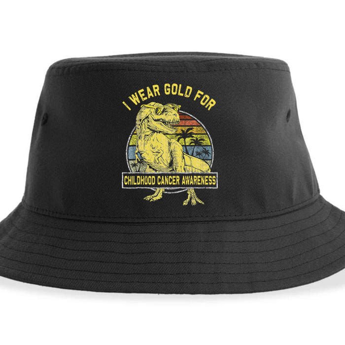 I Wear Gold For Childhood Cancer Awareness Dinosaur Sustainable Bucket Hat