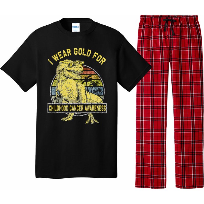 I Wear Gold For Childhood Cancer Awareness Dinosaur Pajama Set