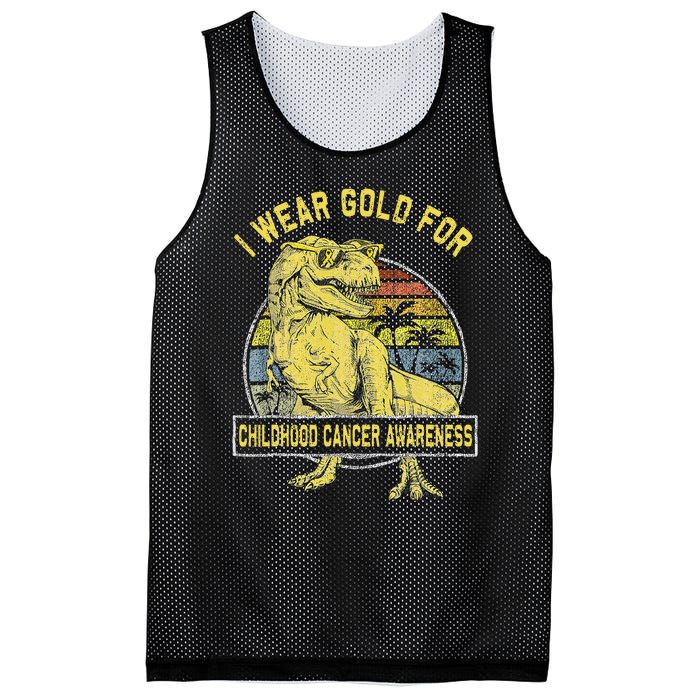 I Wear Gold For Childhood Cancer Awareness Dinosaur Mesh Reversible Basketball Jersey Tank