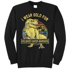 I Wear Gold For Childhood Cancer Awareness Dinosaur Tall Sweatshirt