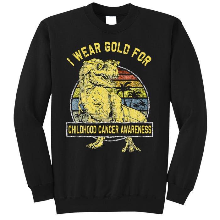 I Wear Gold For Childhood Cancer Awareness Dinosaur Tall Sweatshirt