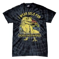 I Wear Gold For Childhood Cancer Awareness Dinosaur Tie-Dye T-Shirt