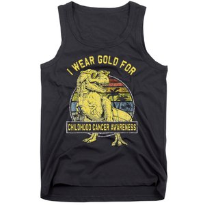 I Wear Gold For Childhood Cancer Awareness Dinosaur Tank Top